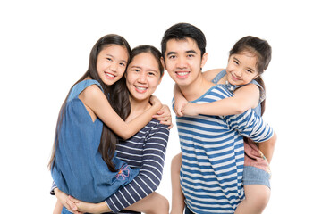 Happy Asian family isolated on transparent background, Happy family enjoying together. PNG file...