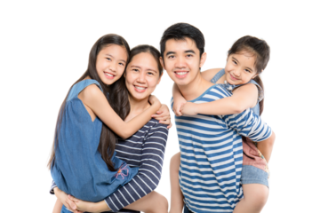 Happy Asian family isolated on transparent background, Happy family enjoying together. PNG file format.