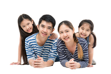Happy Asian family isolated on transparent background, Happy family enjoying together. PNG file...