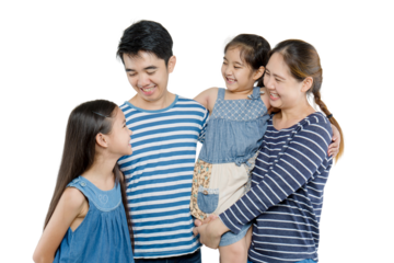Happy Asian family isolated on transparent background, Happy family enjoying together. PNG file format.