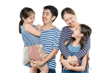 Happy Asian family isolated on transparent background, Happy family enjoying together. PNG file...