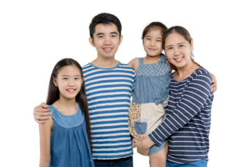 Joyful Asian Family Sharing Happiness Together in a Group Photo. PNG file format.