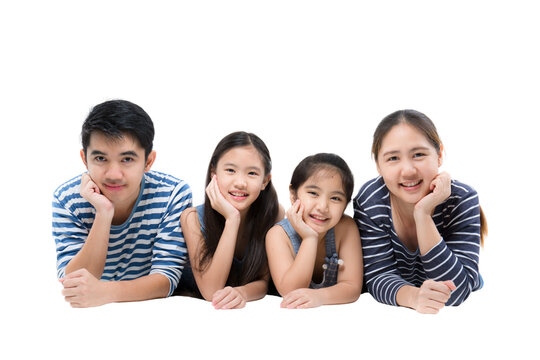Happy Asian family isolated on transparent background, Happy family enjoying together. PNG file format.