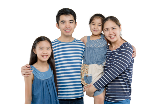 Joyful Asian Family Sharing Happiness Together in a Group Photo. PNG file format.