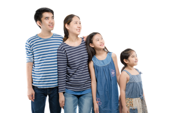Joyful Asian Family Sharing Happiness Together in a Group Photo. PNG file format.