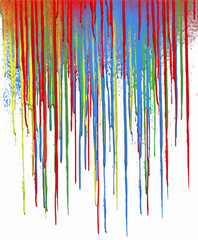 Paint drips down the page in multiple color in the vector image.