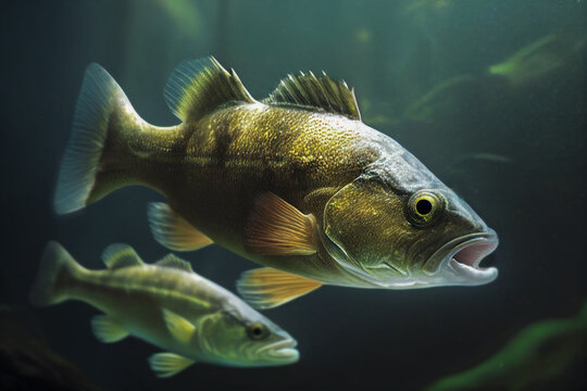 smallmouth perch underwater close-up made by generative ai