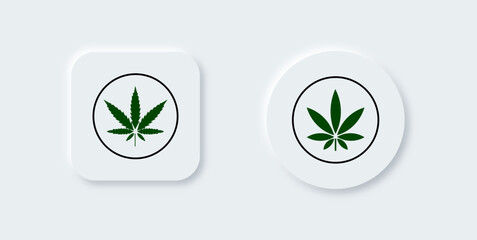 hashish leaf, green hemp leaf icon in square and circle in neomorphism style eps10