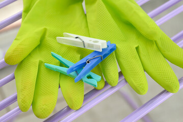Cloth pegs Rubber gloves Drying rack