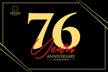 76 years anniversary. Anniversary template design concept with golden number , design for event, invitation card, greeting card, banner, poster, flyer, book cover and print. Vector Eps10