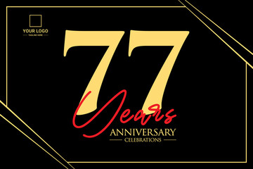 77 years anniversary. Anniversary template design concept with golden number , design for event, invitation card, greeting card, banner, poster, flyer, book cover and print. Vector Eps10