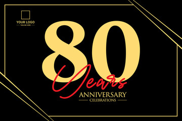 80 years anniversary. Anniversary template design concept with golden number , design for event, invitation card, greeting card, banner, poster, flyer, book cover and print. Vector Eps10