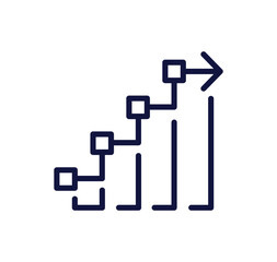 Simple business icon. Business metaphor for growth, progress and development. Arrow moving up. Graph or chart. Cartoon linear vector illustration isolated on white background