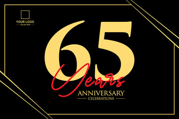 65 years anniversary. Anniversary template design concept with golden number , design for event, invitation card, greeting card, banner, poster, flyer, book cover and print. Vector Eps10