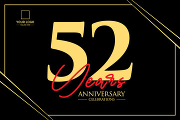 52 years anniversary. Anniversary template design concept with golden number , design for event, invitation card, greeting card, banner, poster, flyer, book cover and print. Vector Eps10