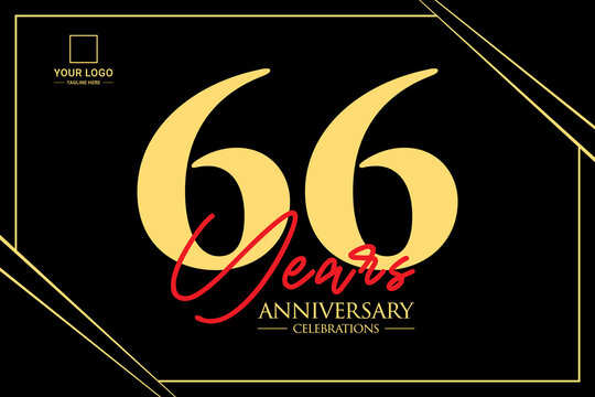 66 years anniversary. Anniversary template design concept with golden number , design for event, invitation card, greeting card, banner, poster, flyer, book cover and print. Vector Eps10