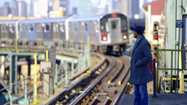Train arriving at a subway station in New York - travel photography