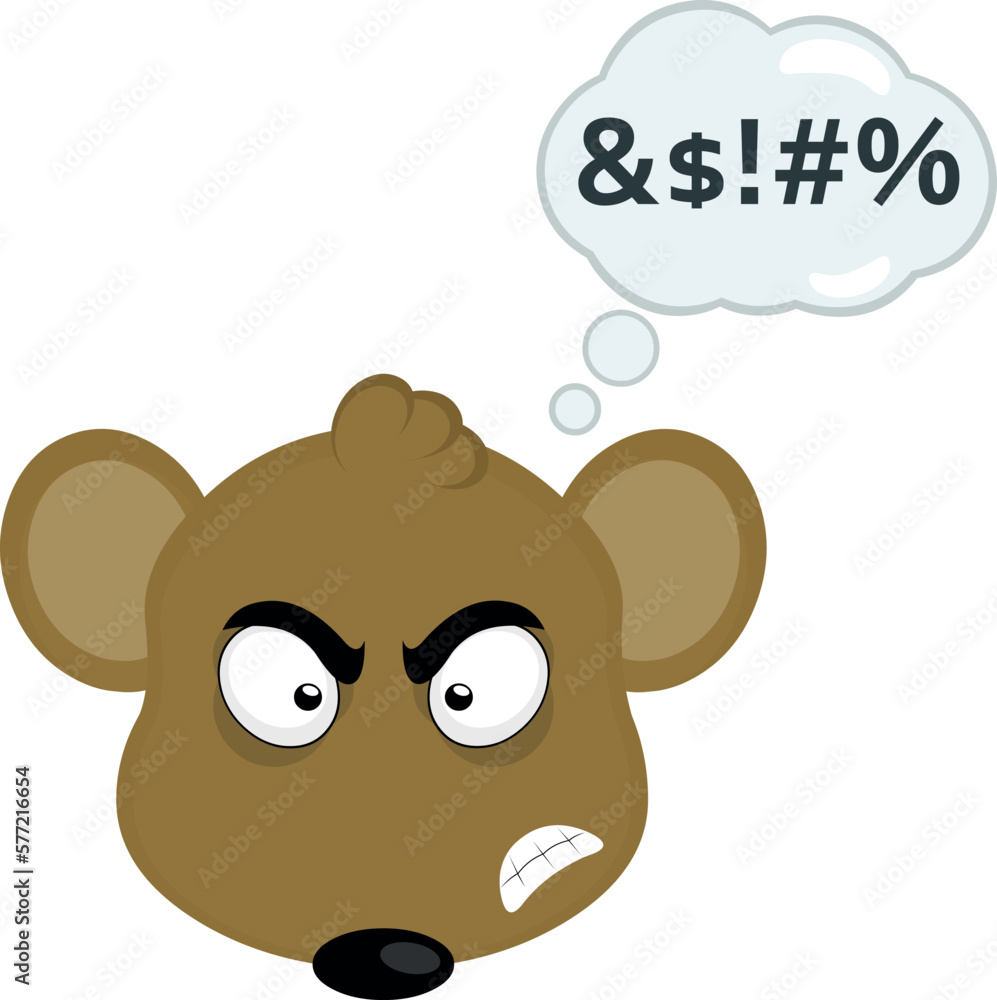 Aufkleber vector illustration face of a cartoon mouse with an angry expression and a cloud of thought with an 