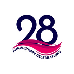 28 years anniversary. Anniversary template design concept with blue and ribbon , design for event, invitation card, greeting card, banner, poster, flyer, book cover and print. Vector Eps10