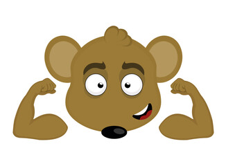 vector illustration face of a brown cartoon mouse showing the biceps of the arms