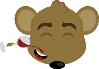 vector illustration face of a cartoon mouse drinking a glass of wine