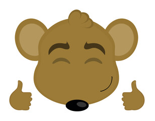 vector illustration face of a cartoon mouse with a cheerful expression and hands with thumbs up