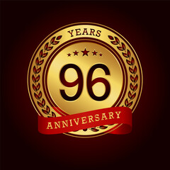 96 years anniversary. Anniversary template design concept with gold and red ribbon , design for event, invitation card, greeting card, banner, poster, flyer, book cover and print. Vector Eps10