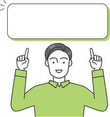 ビジネスパーソン（男性）が両手で頭の上のボードを指差しているベクターイラスト