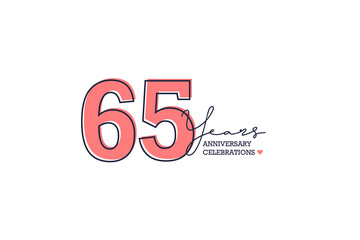 65 years anniversary. Anniversary template design concept with pink color and black line, design for event, invitation card, greeting card, banner, poster, flyer, book cover and print. Vector Eps10