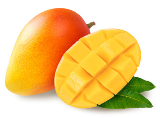 Red Mango fruit isolated on white background, Fresh Mango fruit on White Background With work path.