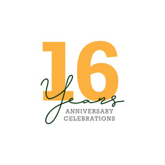 16 years anniversary. Anniversary template design concept with golden number , design for event, invitation card, greeting card, banner, poster, flyer, book cover and print. Vector Eps10