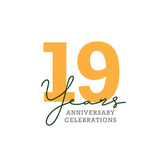 19 years anniversary. Anniversary template design concept with golden number , design for event, invitation card, greeting card, banner, poster, flyer, book cover and print. Vector Eps10