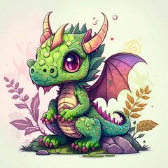 Obraz premium Cute Dragon #21. Generative AI.