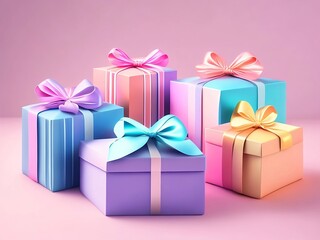 Fototapeta premium Greeting card with gift boxes in gentle colors, holiday card for March 8, mother's day, valentine's day, gift, generative ai 