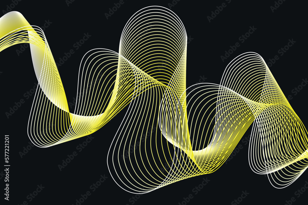 Fototapete abstract yellow and white lines on a black background. line art. vector illustration. colorful shiny