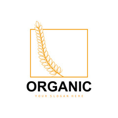 Wheat Rice Logo, Agricultural Organic Plants Vector, Luxury Design Golden Bakery Ingredients