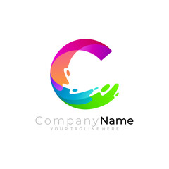 Abstract C logo with swoosh design colorful, 3d style icons