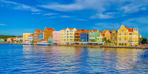Panorama of the colorful buildings in Willemstad, Curacao