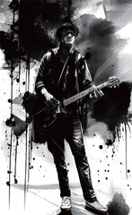 Guitarist vector poster ，black and white style - 577222040