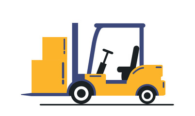 Forklift with boxes. Loader for warehouse. Logistics and transportation of goods and parcels. Online shopping and home delivery, business processes and trade. Cartoon flat vector illustration