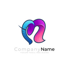 Obraz premium Letter M logo and Elephant design combination, Mammoth icons