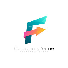 F logo and arrow design combination, simple design template