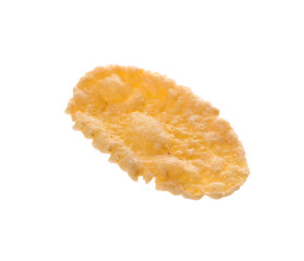 One tasty crispy corn flake isolated on white