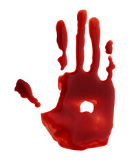Bloody handprint isolated on white, top view