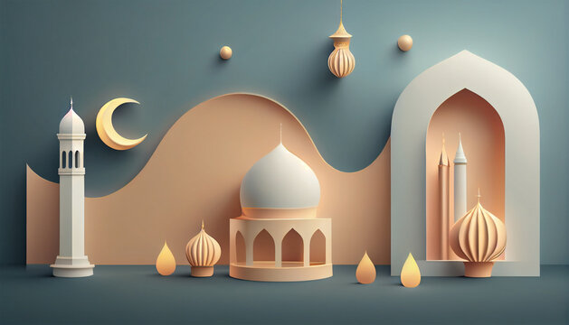 3D Eid Mubarak Design. Banner for islamic banner festivity like eid al adha, fitr, ramadhan, etc. Theme for ramadan or islamic festivity.