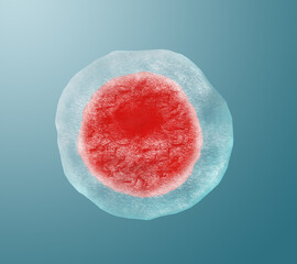 Cryopreservation of genetic material. Ovum on light blue background, frost effect