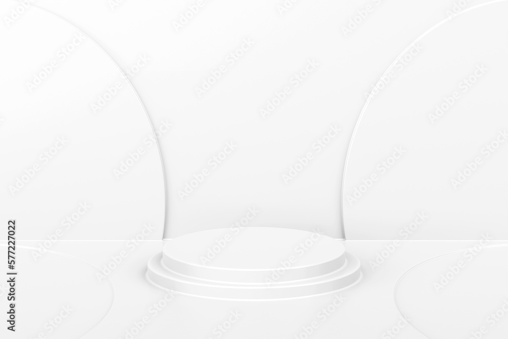 Poster empty podium or pedestal display on white background. blank product shelf standing backdrop. studio 
