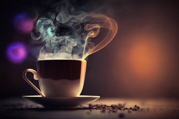 Steaming cup of coffee on a soft calm background. Ai generated.