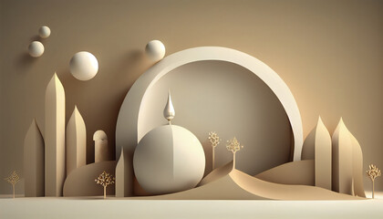 ramadan kareem background with mosque and lanterns. 3d illustration
