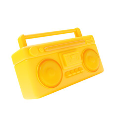 Yellow antique cassette player right view. Designed in minimal concept. Transparent background. 3D PNG Render.